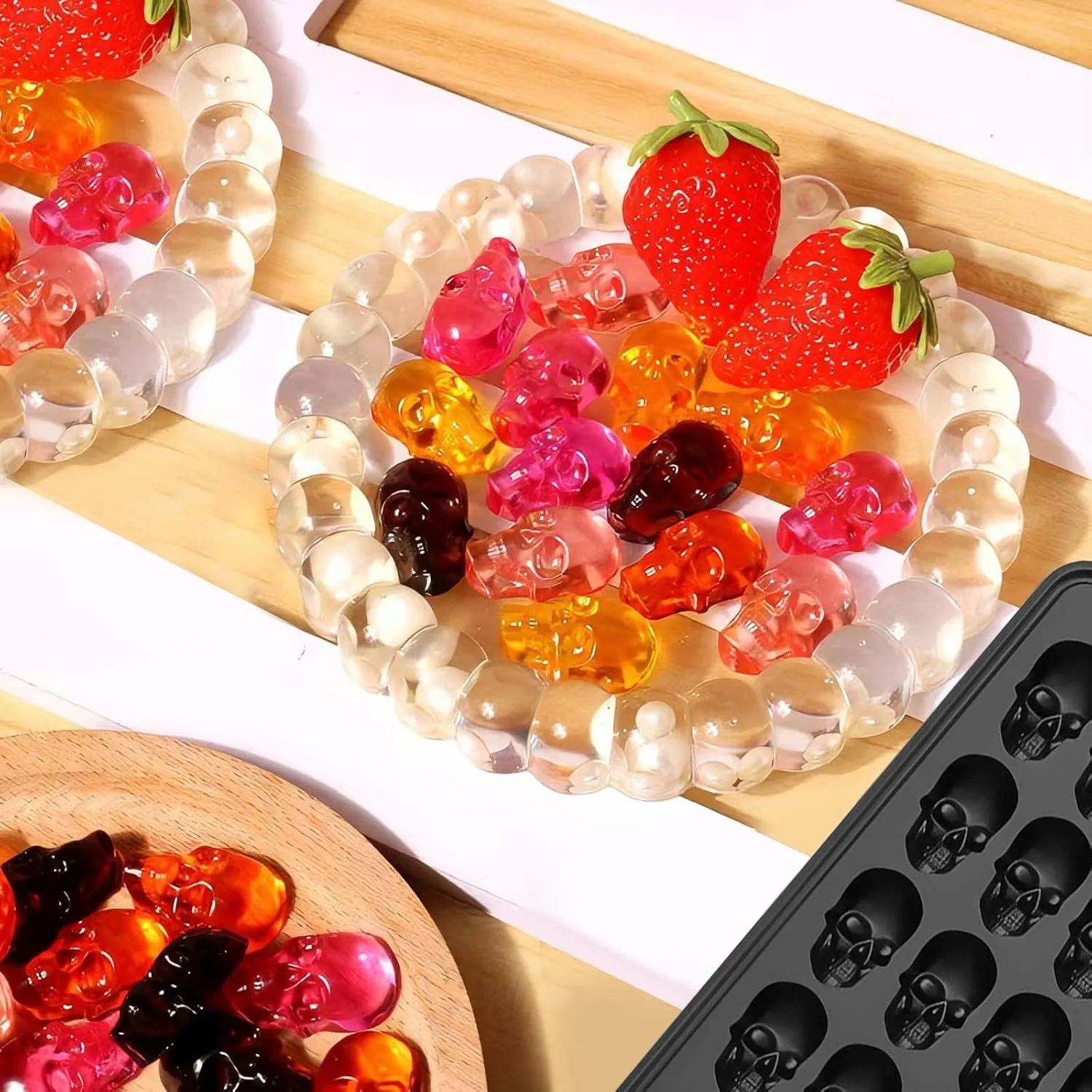 Mini Skull Molds Silicone, 100 Cavity Halloween Skull Chocolate Candy Mold Silicone Mini Gummy Molds Skeleton
