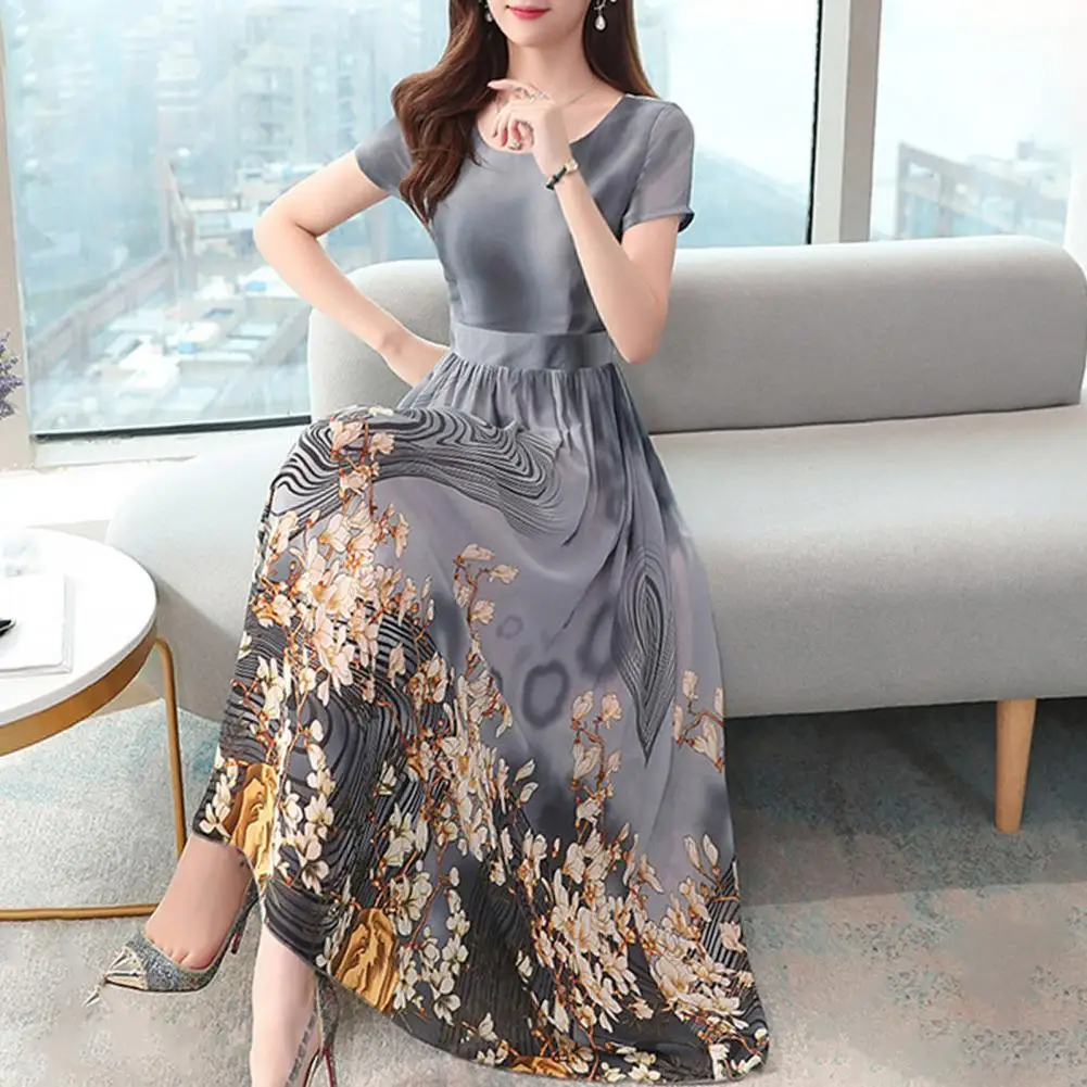 Female Flower Print Wonen Maxi Dress Elegant Autumn New Floral Print Large Hem A-Line Bohemian Dress Ladies Banquet Party Dress