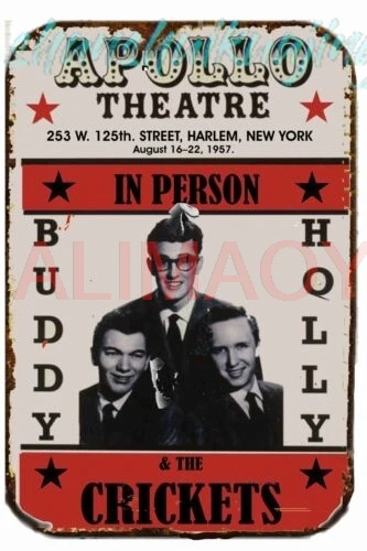 Buddy Holly & Crickets METAL TIN SIGN  12 X 18 1st white band at Apollo sign