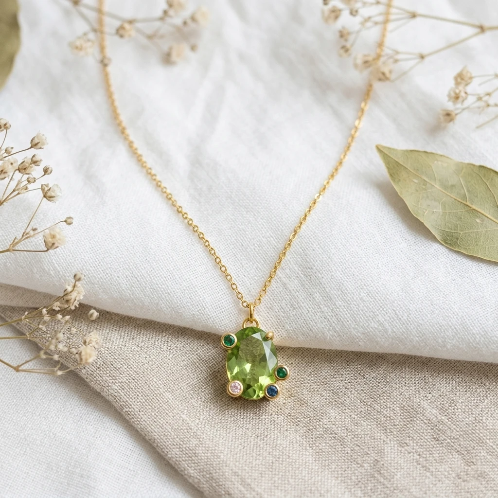 Französische Zarte Vergoldete Ovale Olivgrüne CZ-Halskette, Mehrsteinige Schlüsselbeinkette für Damen, Tägliches Party-Geburtstagsgeschenk Schmuck – Detail 1