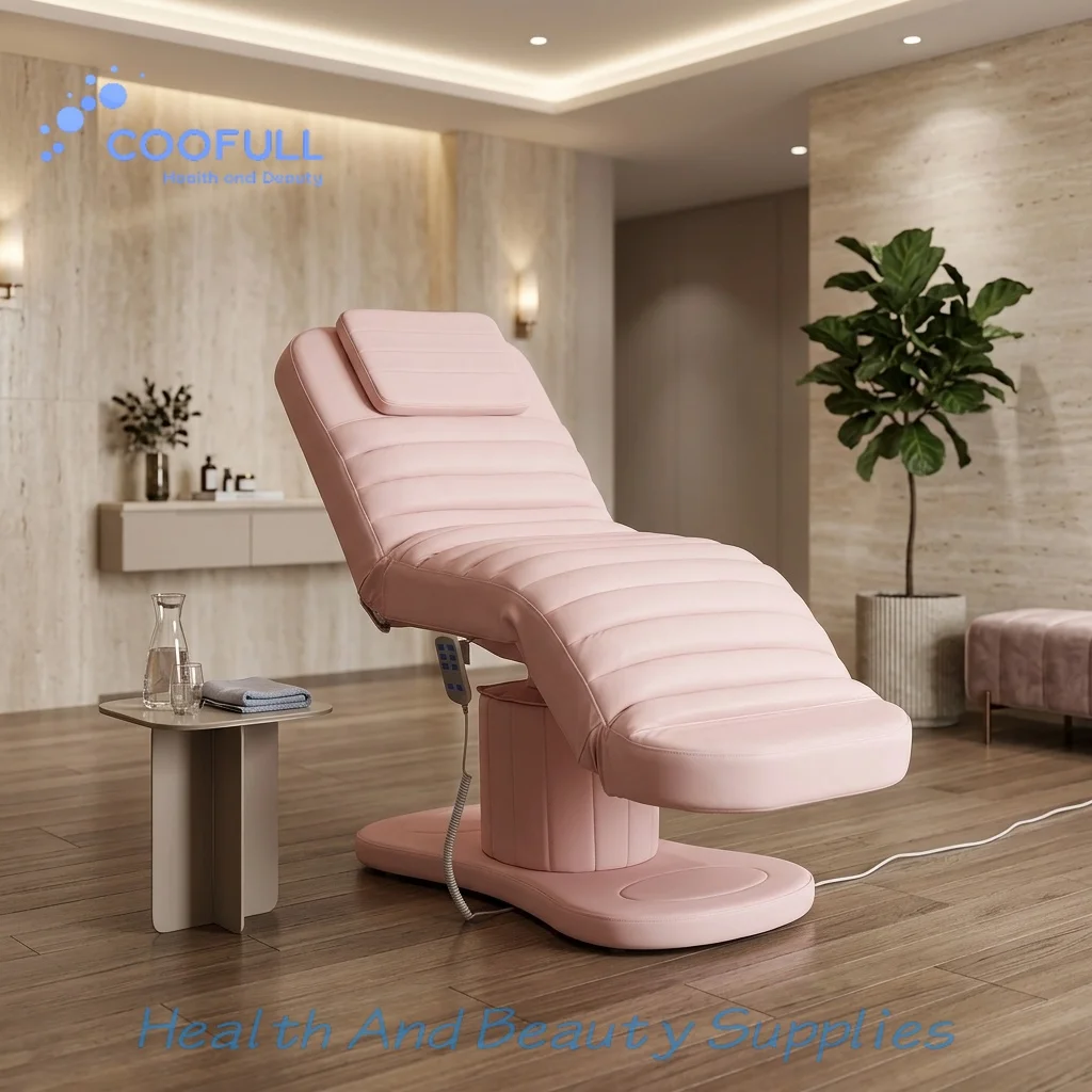 Coofull Pink Electric Modern Beauty Bed Automatic Massage Lash PU Leather Folding Treatment Gym Hotel Commercial Salon Home Use