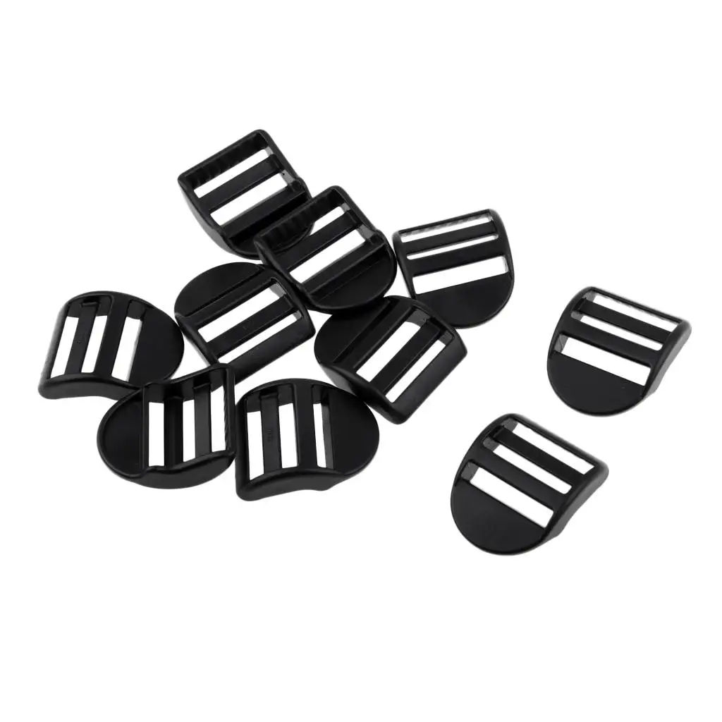 Set of 10pcs Black Durable Plastic Slide Buckles for 25mm/ 1 inch Outdoor Camping Backpack Webbing Strap