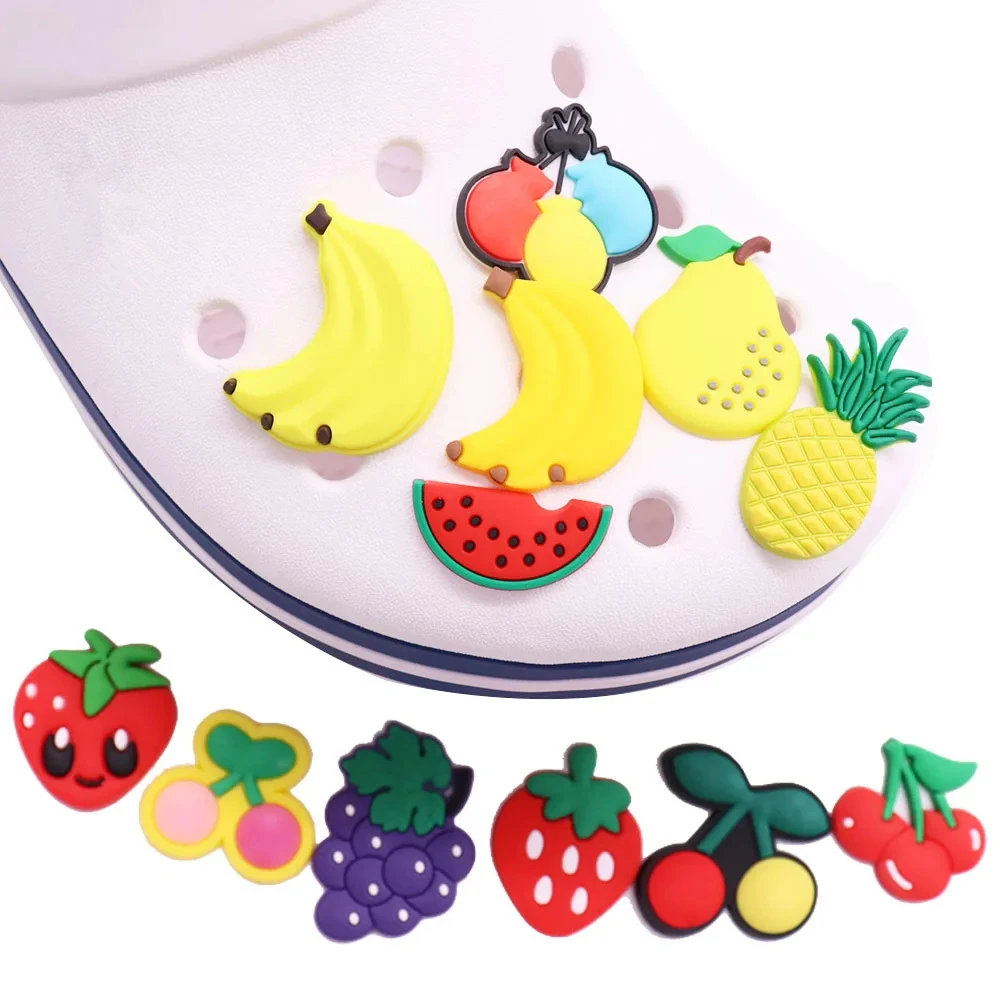 Single Sale 1Pcs Grape Strawberry Cherry Fruit PVC Garden Shoe Charms Shoes Decorations DIY Wristbands Kids Gift