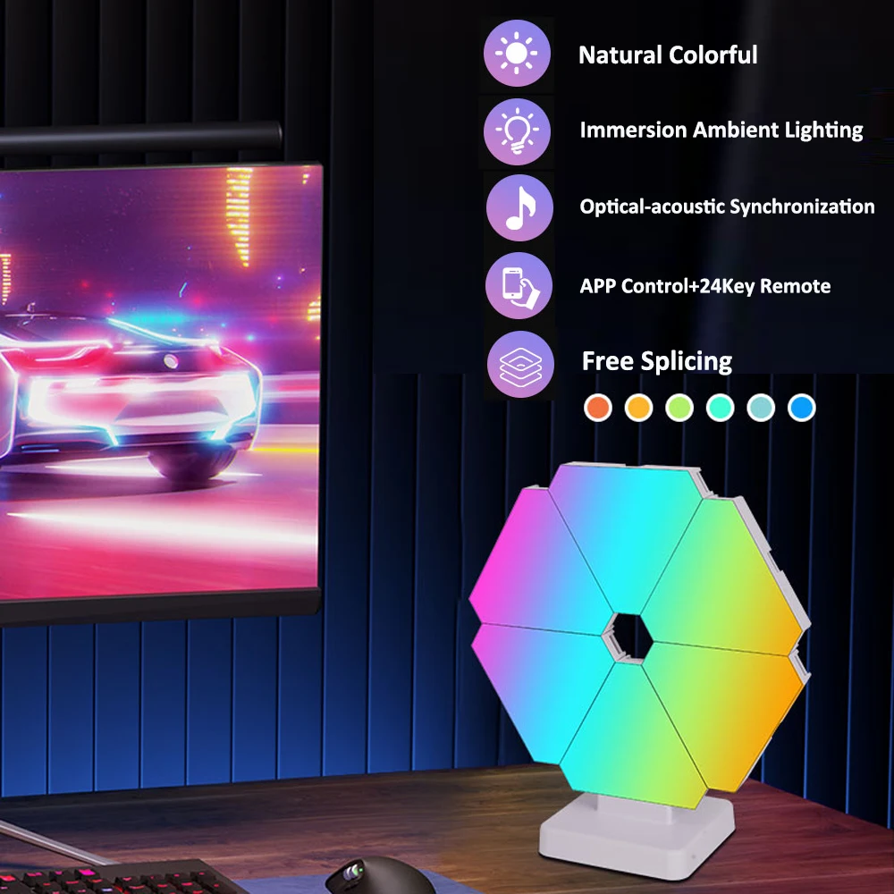 LED Smart WIFI Triangle Wall Light Desktop RGB Sound Control Atmosphere Light Music Synchronization Game Room TV Bedroom Decor