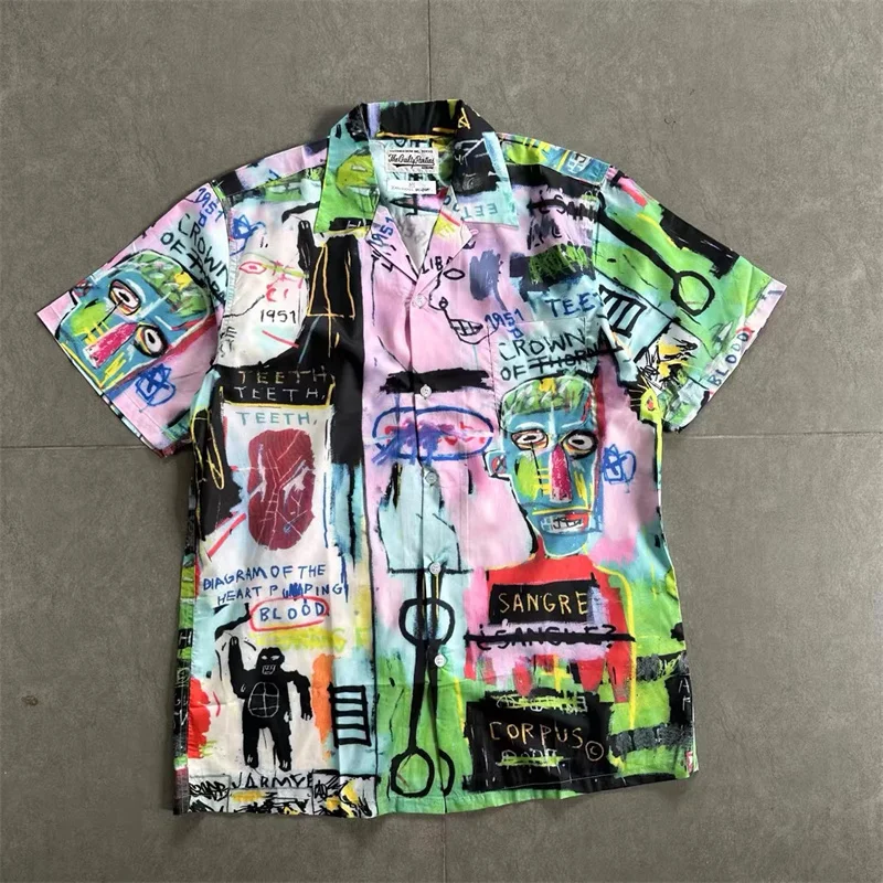 WACKO MARIA Heavenly TakGraffiti Hawaii Chemise à col cubain pour hommes et femmes, chemise à la mode