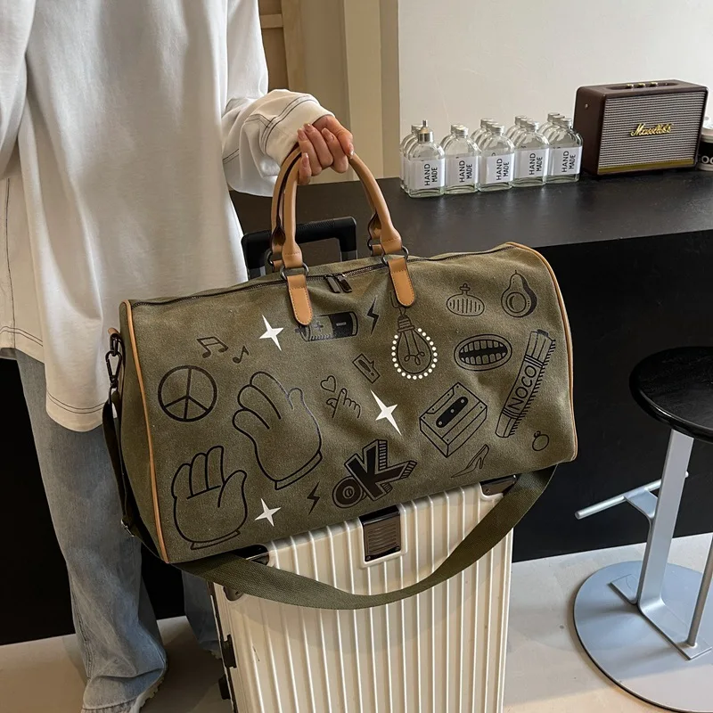 large-capacity-fitness-sports-travel-bag-trendy-graffiti-crossbody-handbag-lightweight-short-trip-bag-oxford-cloth-material