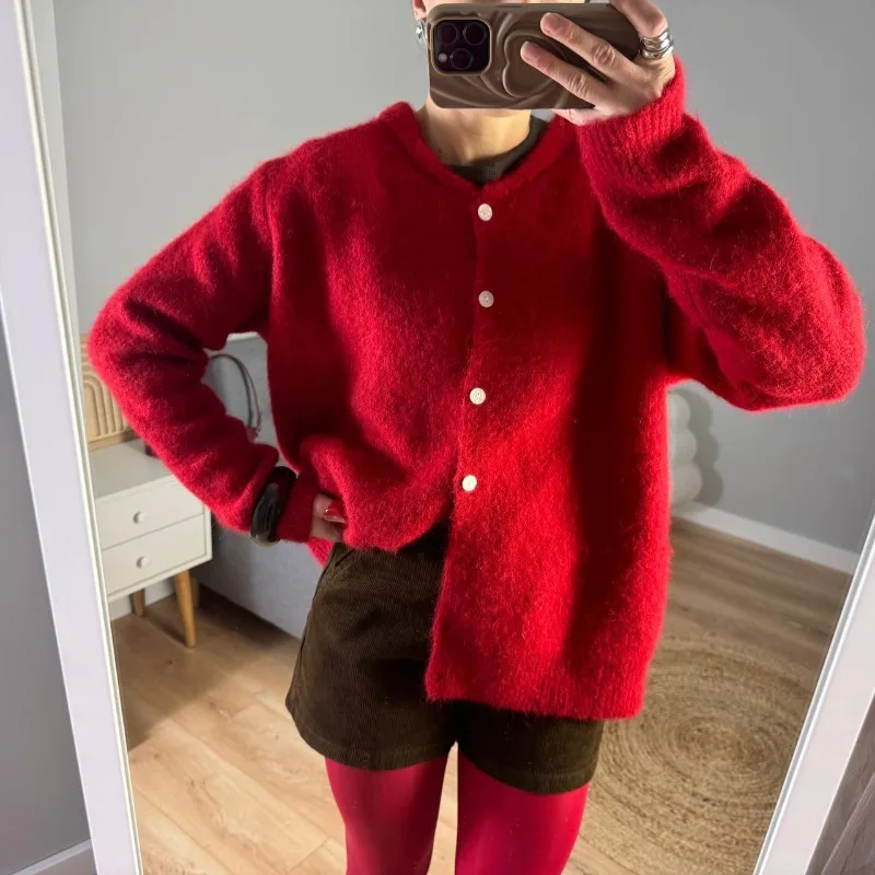 Tuularose frauen Herbst Strickjacke Mode Vintage Solide Single-Taste Strickjacke Casual Chic Übergroßen Streetwear Weibliche Pullover