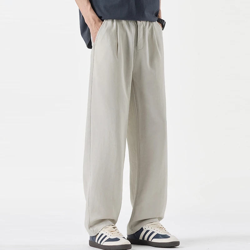 High Quality Men's Casual Trousers New Arrival 2026 Spring Simple Style Solid Color Loose Comofrtable Male Straight Pants N143