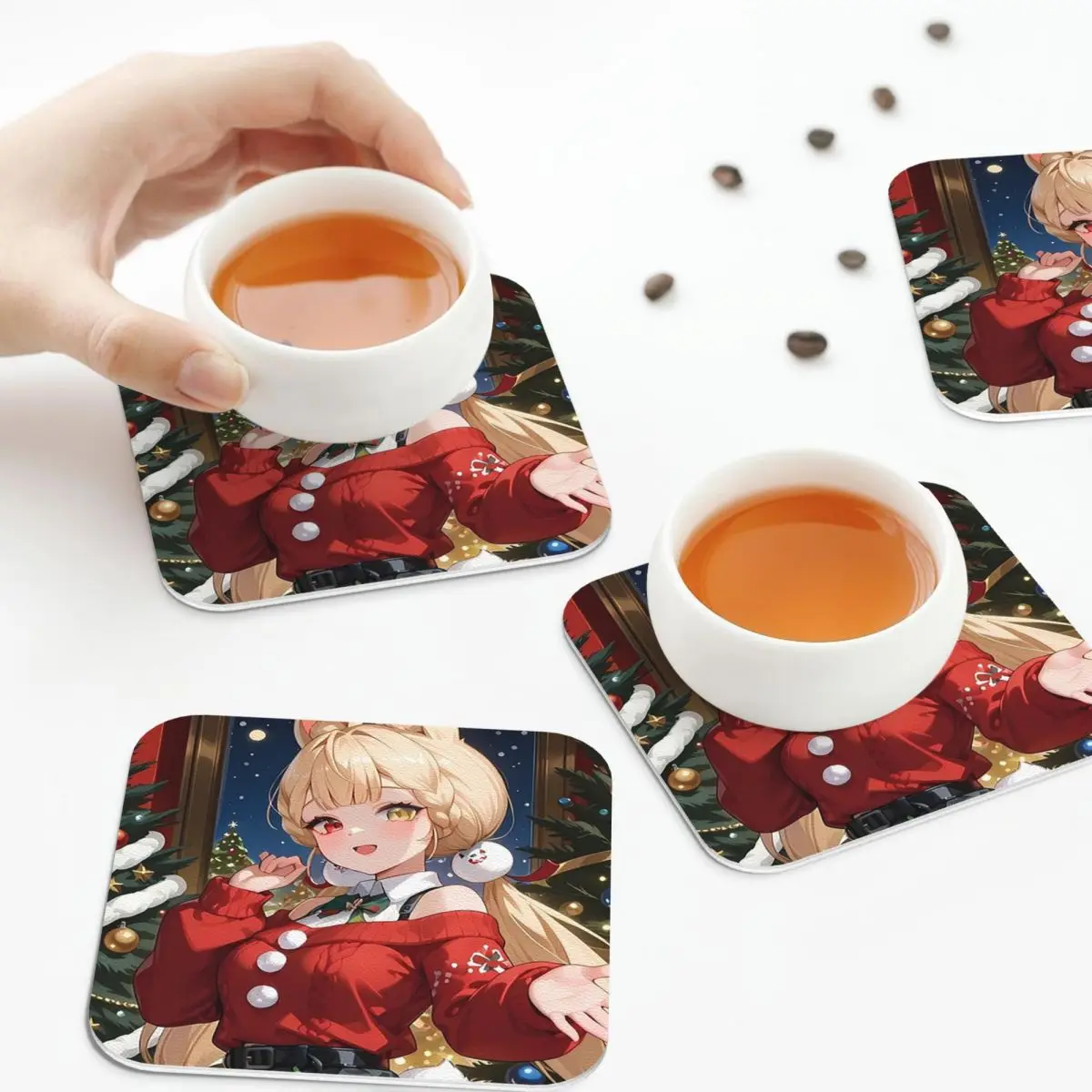 

Красный свитер Alice Thymefield, рождественские подставки Zenless Zone Zero Waifu, кожаные салфетки, изоляционные кофейные коврики, обеденные подушечки