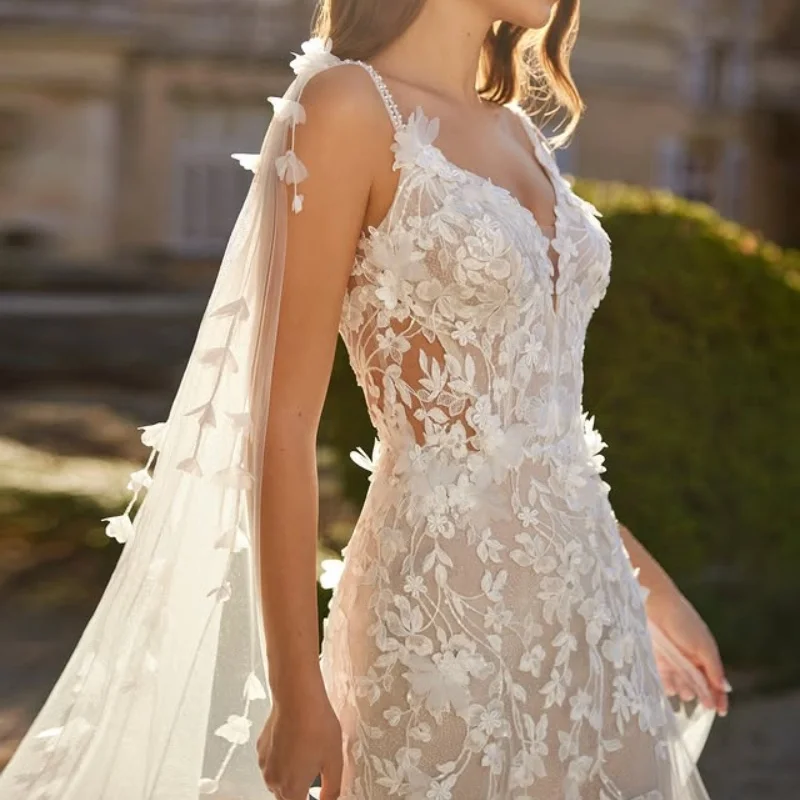 

White Wedding Dresses The corset Lace off-shoulder Bridal Gowns A-line skirt 3D flower Long tail multi-layer Made ﻿Customize