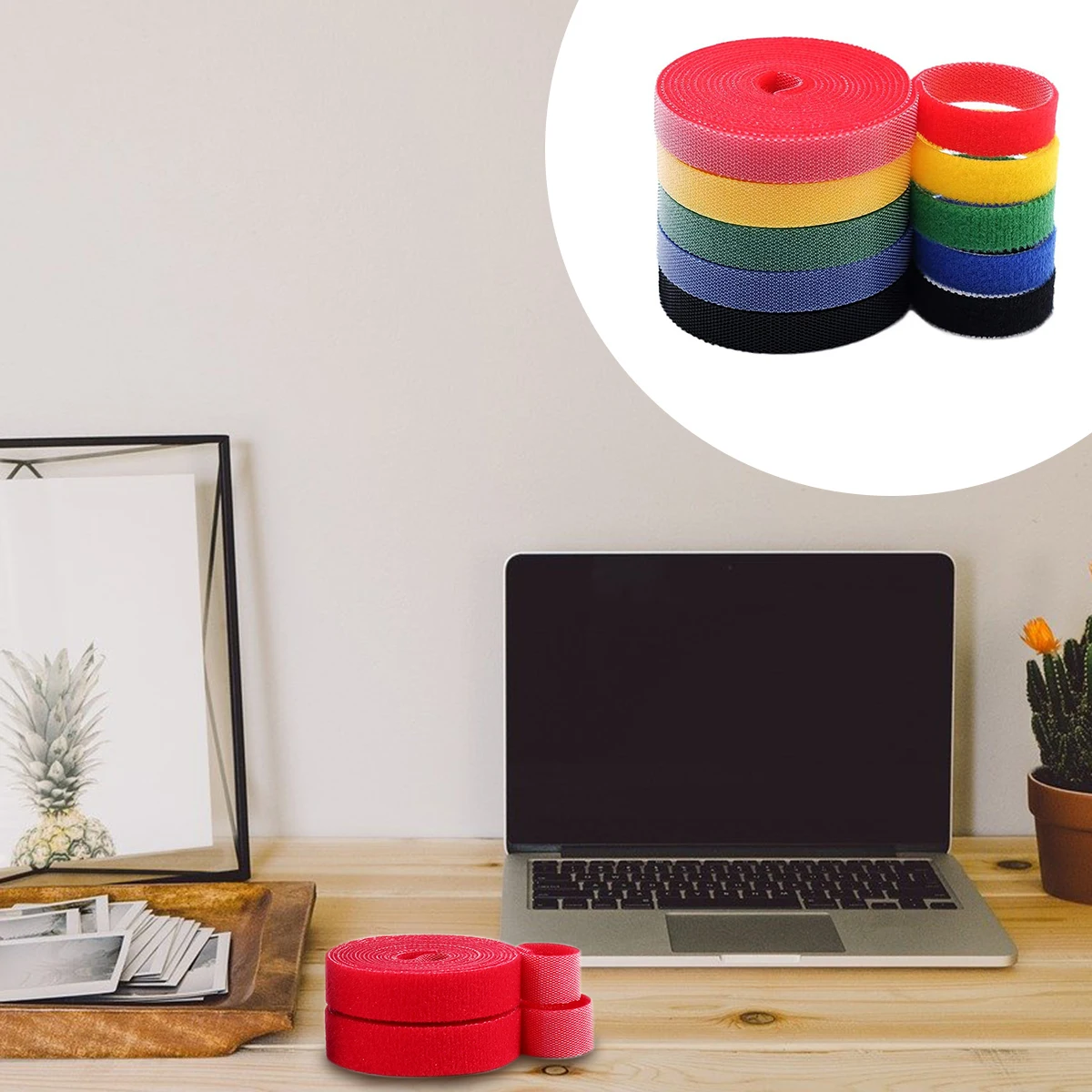 

6pcs 6 Rolls Fastening Cable Ties Reusable Hook Loop Cable Straps Wire Cord Organizer Tidy Home Office Power Wires