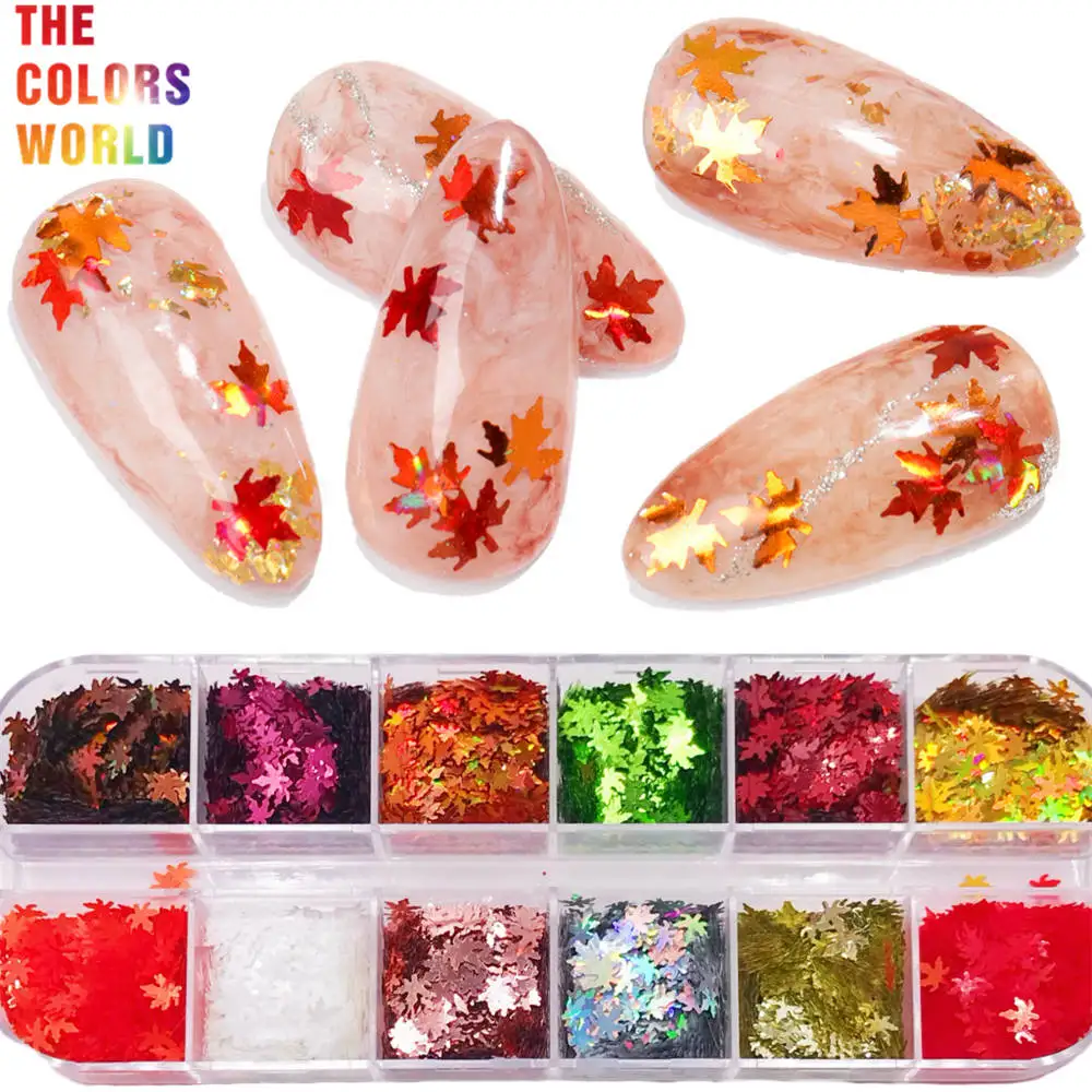 TCT-733 Autumn Colors Maple Leaf 4MM Nail And Hair Glitter Sequins Plastic Makeup Furniture Spray Paint Gifts Concerts Crafts