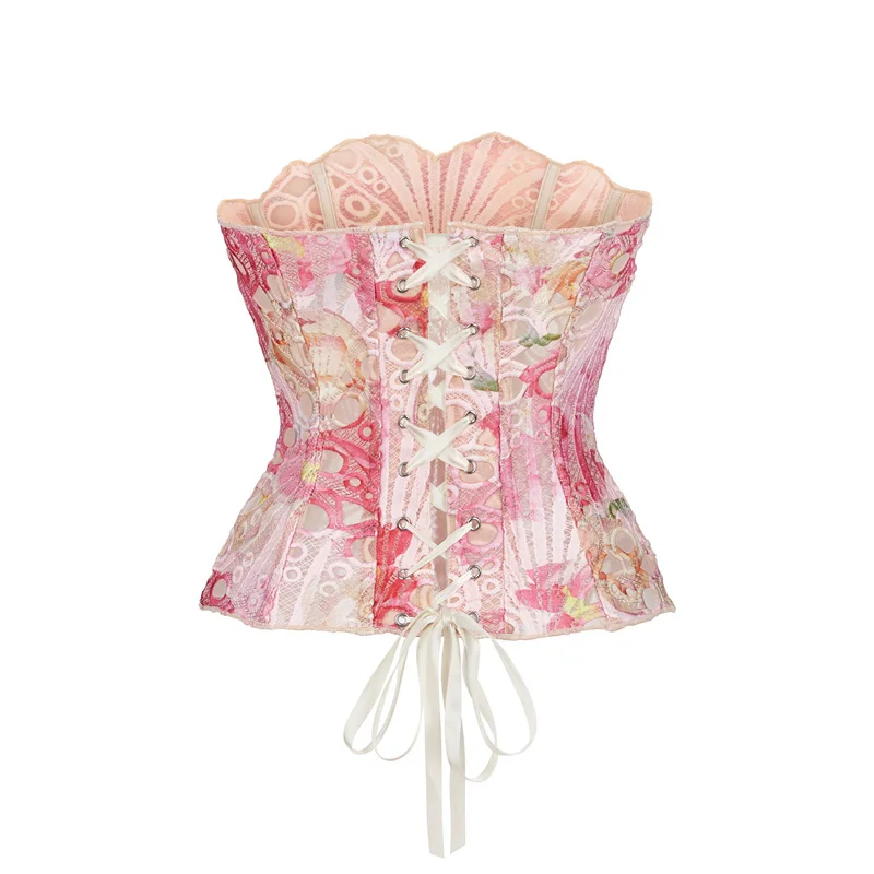 Vintage Underbust Corset Top Women Lace Double Layered Fitting Boned Sexy Bustiers Floral Lingerie Holiday Party Club Costume