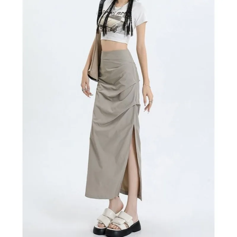 Spice Girl Split Workwear Skirt Women's Summer New High Waist Hip Skirt Long Skirt