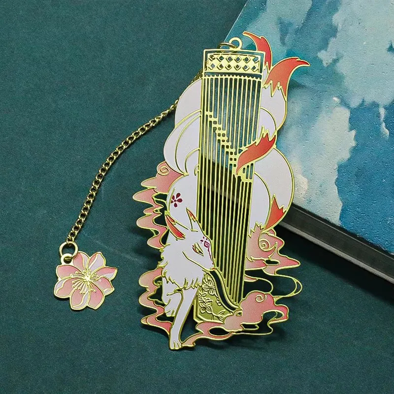 Chinese Style Metal Bookmarks, Elegant Guqin Pattern Engraved Brass, Vintage Oriental Page Markers Exquisite Collectible Gift