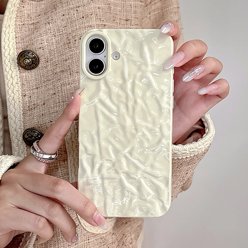 

Fashion Bright White Meteorite Texture Phone Case For iPhone 16 Pro Max 15 14 13 12 11 Pro Max 14 Plus Glossy TPU Back Cover