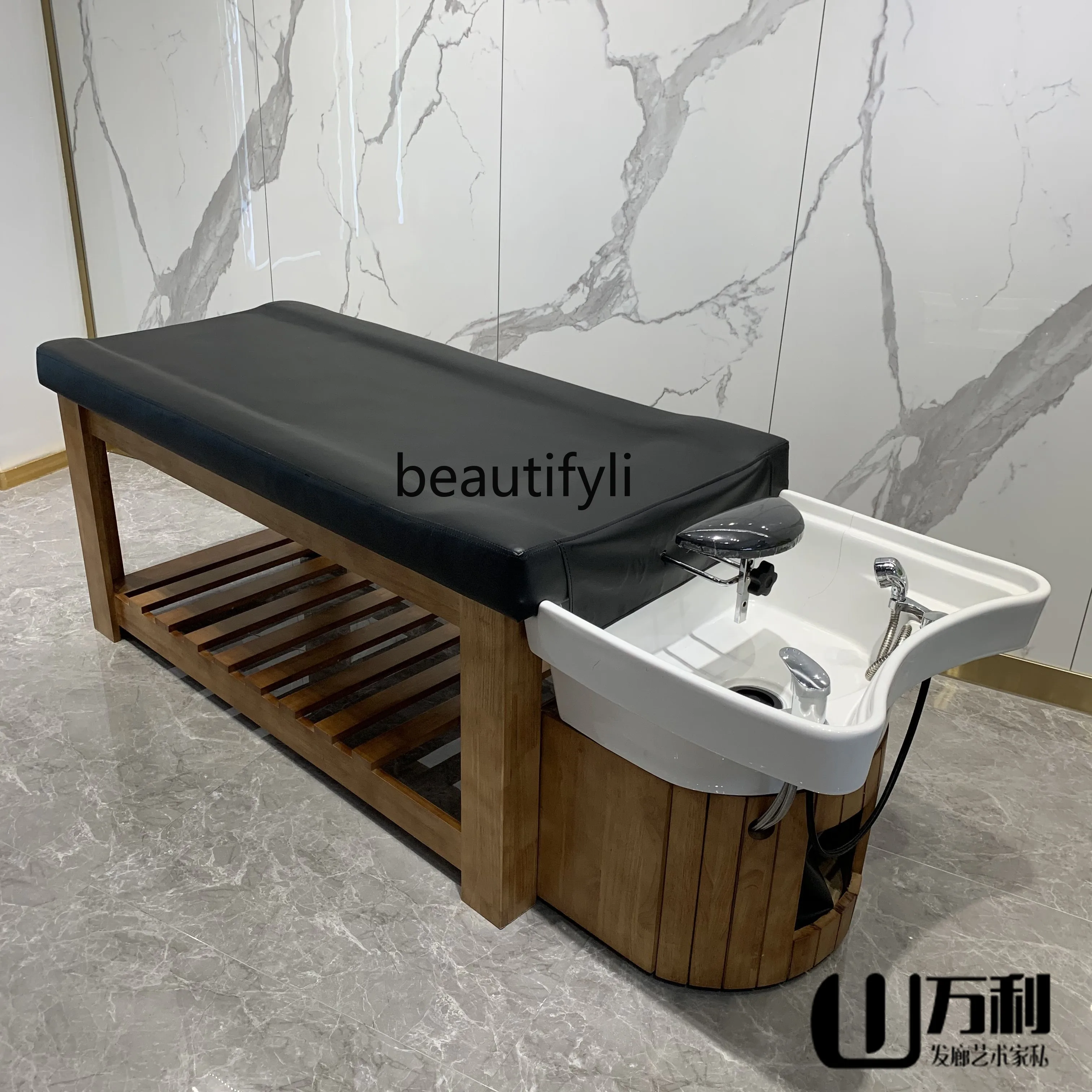 Salão De Cabelo Cama De Lavagem De Madeira Maciça, Deitada Totalmente Massagem Cama Facial, Cadeira De Shampoo, Cuidado Do Cabelo