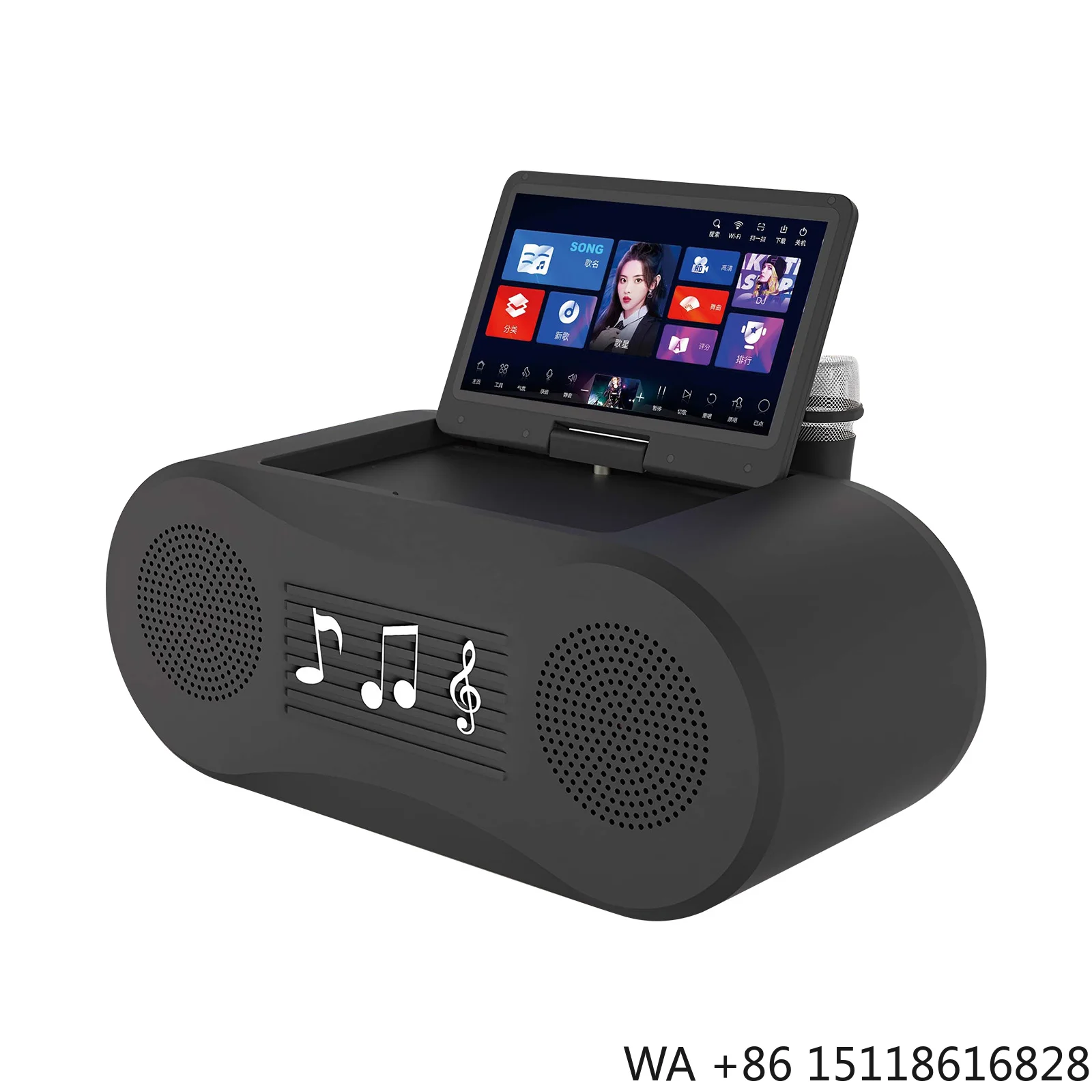 Professional WiFi Karaoke Machine Touch Screen KTV Jukebox System Portable Speaker with 2 Wireless Microphones for Family Party