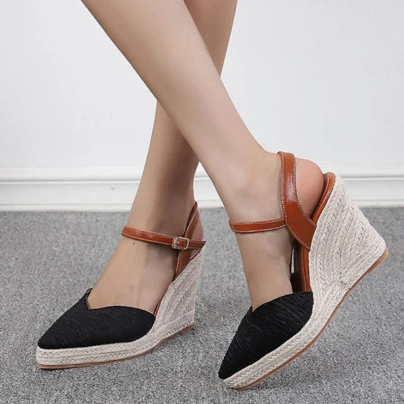 Suola spessa punta espadrillas sandalo scarpe da pescatore sandali con zeppa donna elegante piattaforma estiva tacco alto muslimah