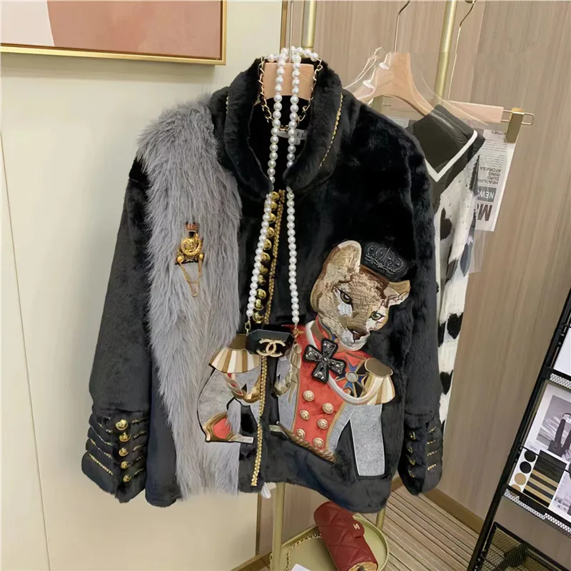 Women\'s Winter Faux Mink Fur Coats, Korean Embroidery Jacket, Female Loose Thicken Warm Clothes, High Quality, Promotion,New