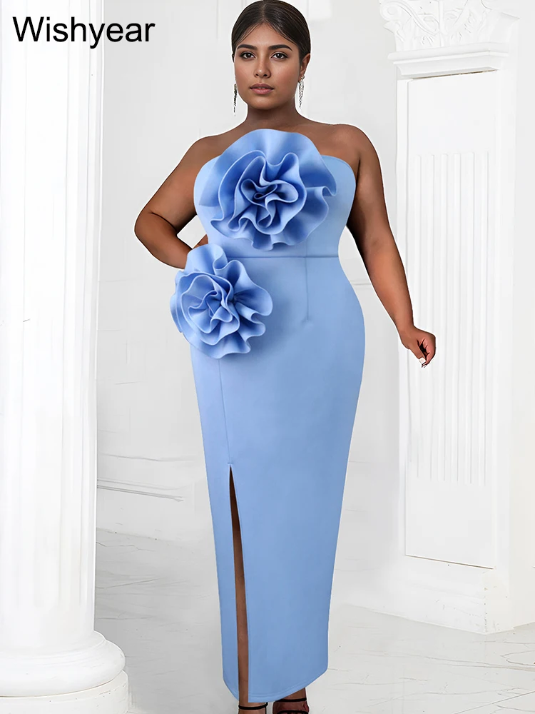 

Женское вечернее платье без бретелек Wishyear, синее элегантное официальное платье с большим 3D цветком и Боковым Разрезом, платье для выпускного вечера и дня рождения