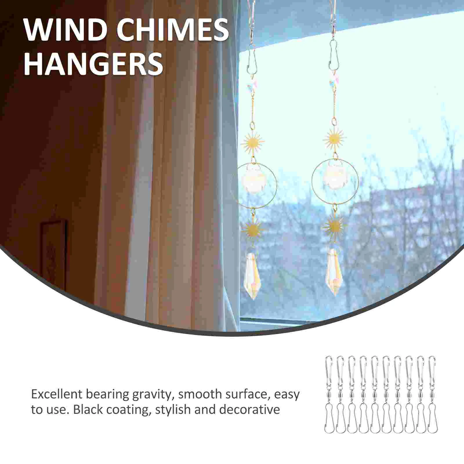 10 Pcs Decorative Hook Hanging Hooks Bearing Clips Rotating Dual Stainless Steel Bell Hanger Windbell Swivel Chimes