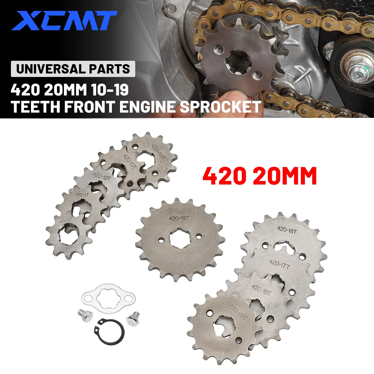 

Motorcycle Pit Dirt Bike ATV Go kart Quad 420 20MM Chain 10 11 12 13 14 15 16 17 18 19T Front Engine Sprocket Cog For 50-125cc