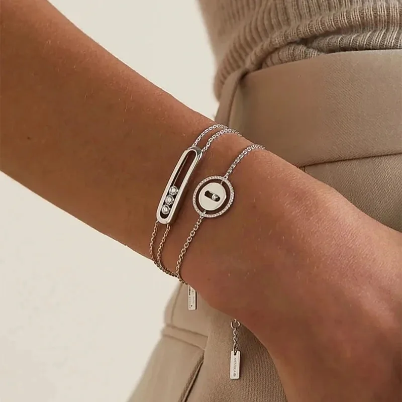 

YISON Exquisite 925 Sterling Silver Classic Fashionable Diamond Double-layer Bracelets for Women Moving Diamonds Gift Jewelry