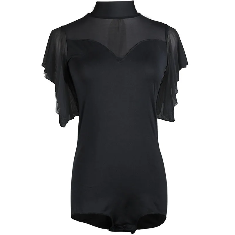 Danza moderna gasa princesa mariposa de manga larga negro Cha-cha Top nuevo traje de cuerpo de práctica de baile latino para mujeres adultas 2025