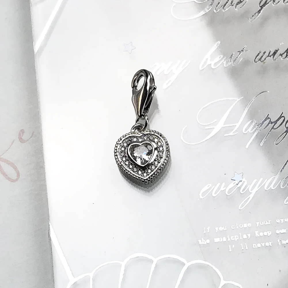 Anhänger mit Herzanhänger und weißem Stein für Damen, 925er Sterlingsilber, romantisches Liebesgeschenk – Detail 4