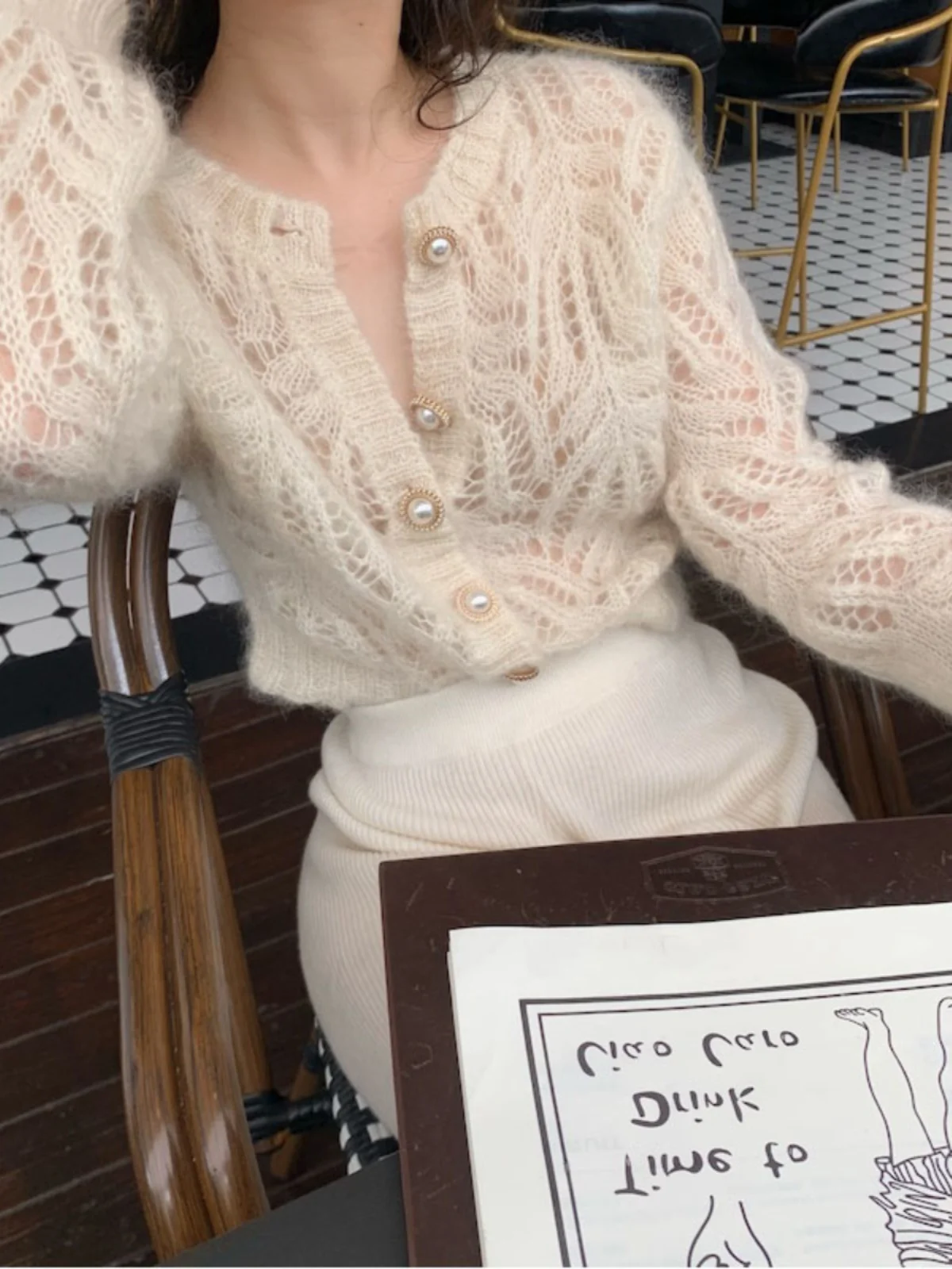 

Spring New Sle Hollow out Thin Knitted Cardigan Women's Top Ma Hai Hair Long Sve V-Ne Button up Casual Loose Fit Sweater