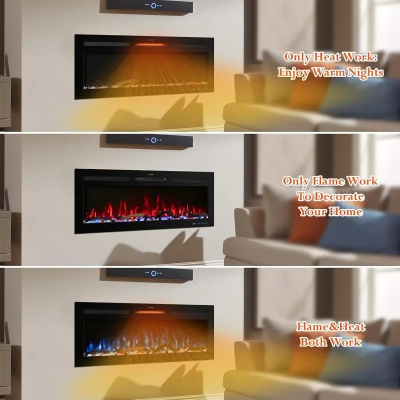 50" Smart WiFi Electric Fireplace Insert, 13 Flame & Fuel Bed with Automatic Cycle, Fireplace Heater with APP Control