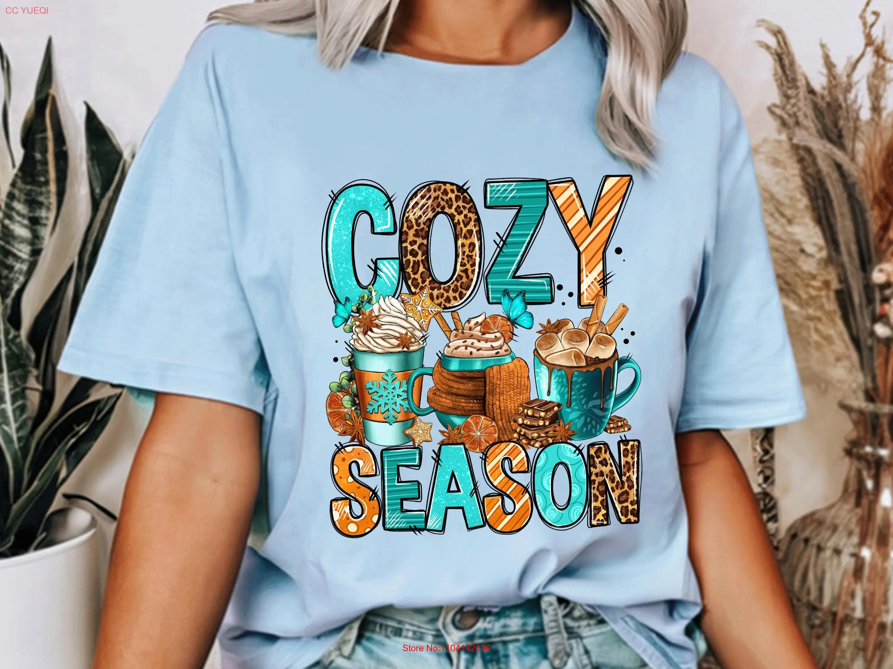 Cozy Season T Shirt Birthday Mom Sister Aunt Trendy Women's Casual Wife Outfit C60 long or short sleeves