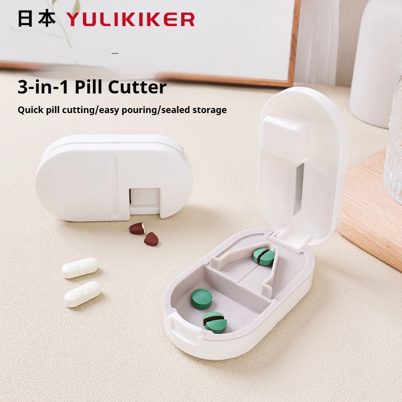 

Buy One Get One Free,Portable Multifunction Pill Cutter with Storage Box Lightweight Travel Pill Splitter Removable and Wash