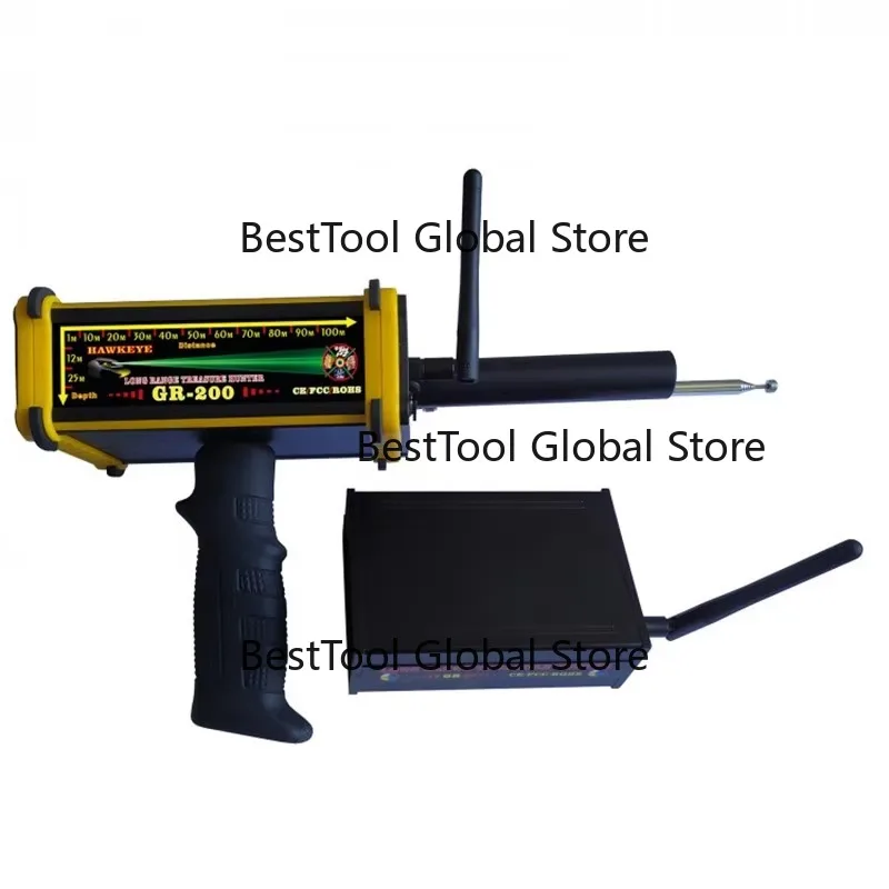 Long Range 100m GR-200 Gold Metal Detector Portable Underground Scanner With 3D LED Screen 2 Antennas Protective Box