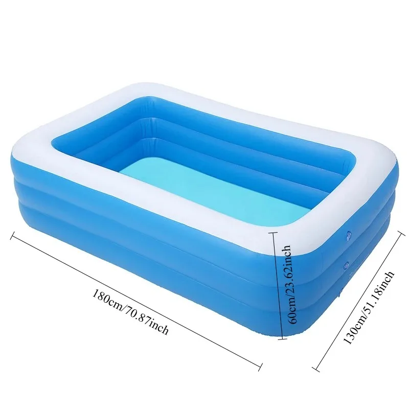 Niebiesko-biała dmuchana basen dla dorosłych – duży basen PVC dla rodziny do ogrodu, na patio i do zabawy w wodzie na lato