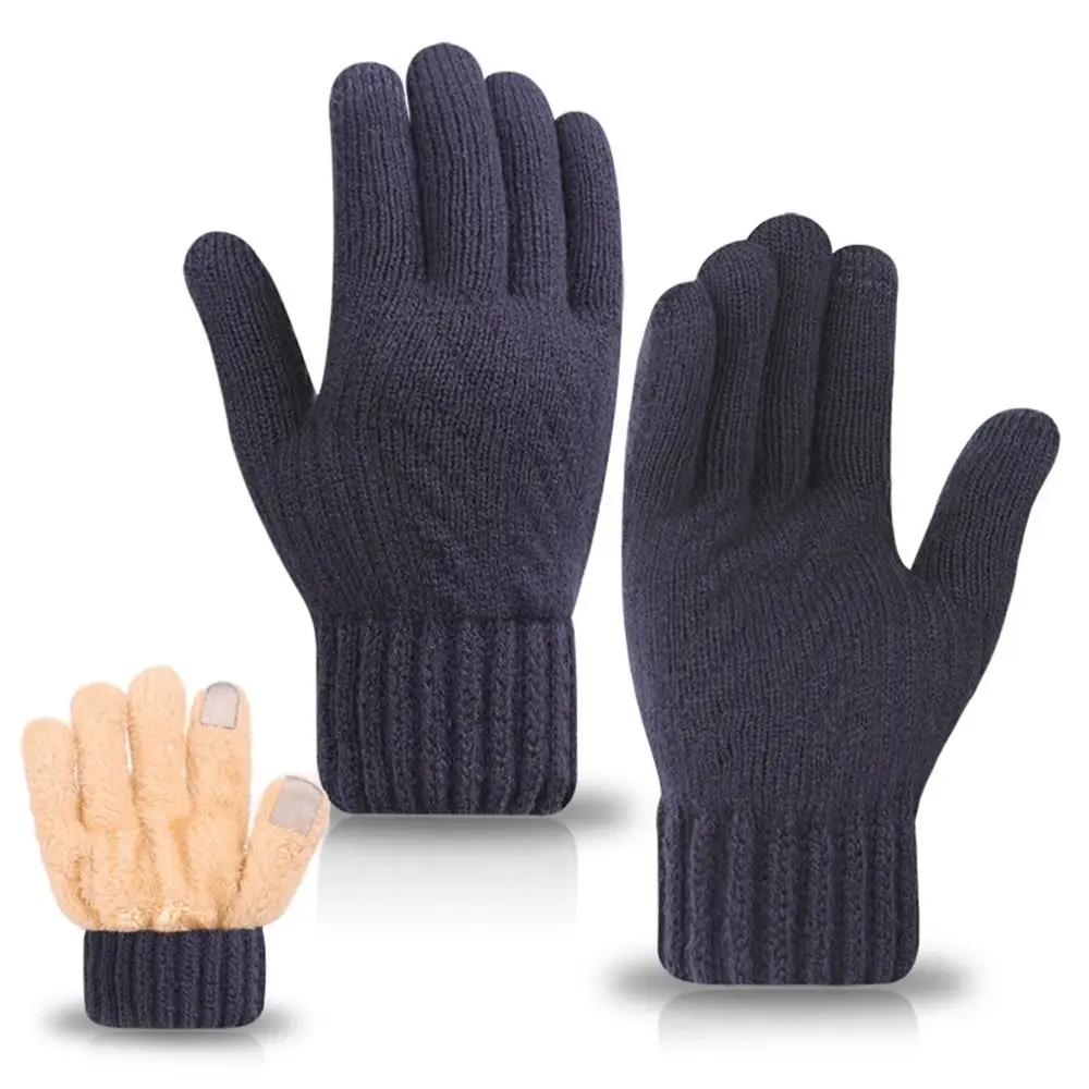 Double Layer Thickened Knitted Gloves Outdoor Warm Hands Winter Mittens Twists Pattern Soft Stretch Gloves Man Women