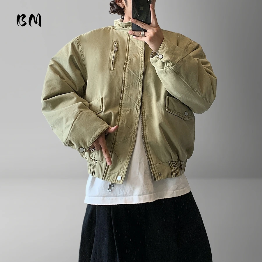 

Мужская американская винтажная рабочая куртка на подкладке из шерпа, зимняя потертая короткая корейская уличная одежда, модное мужское пальто высокого качества