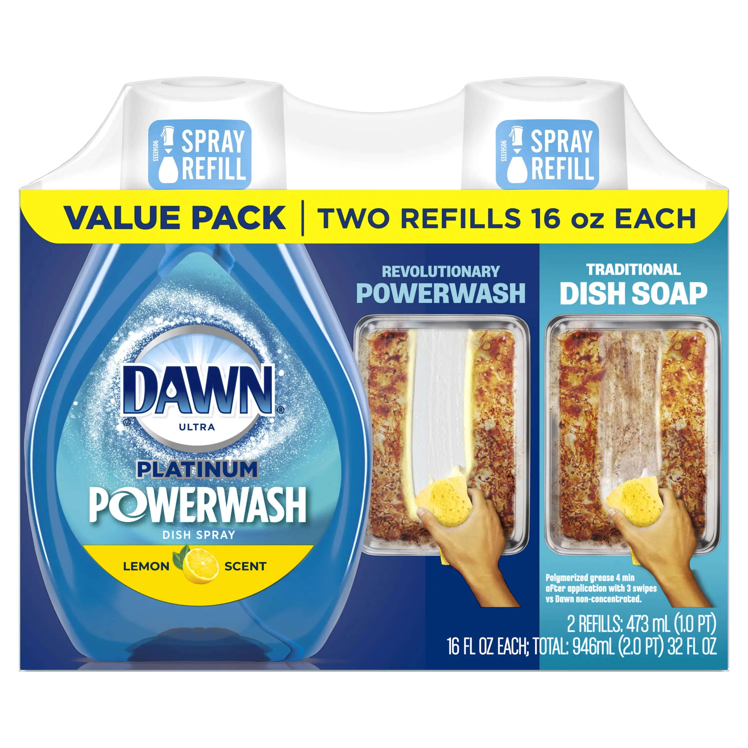 Platinum Powerwash Dish Spray Dish Soap Lemon Scent Refill 16oz Continuous Spray Allows for Maximum Coverage