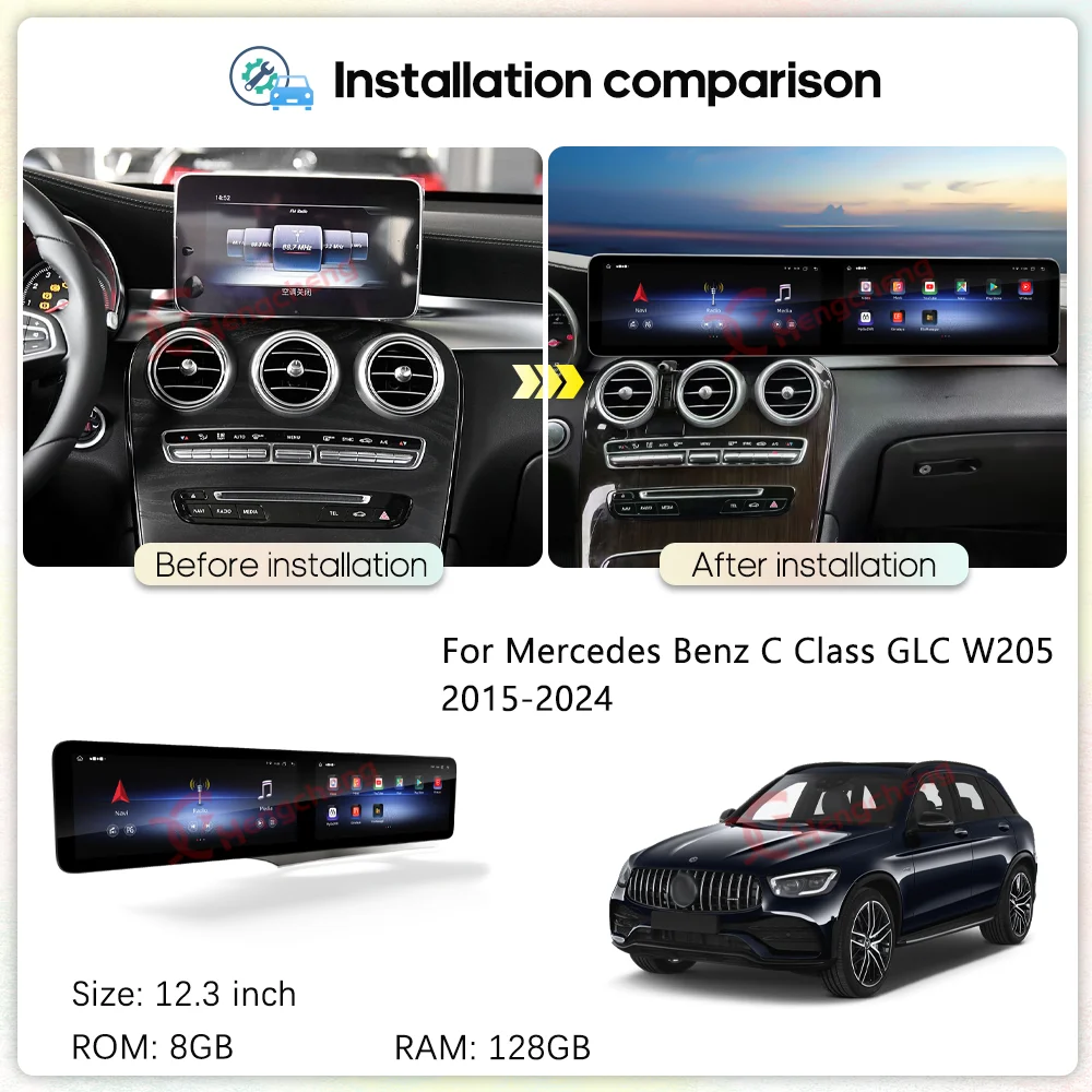 12.3 Car Radio Multimedia Video Player For Mercedes Benz C Class GLC W205 2015-2024 GPS Navigation Android13 Carplay Auto 4G 360