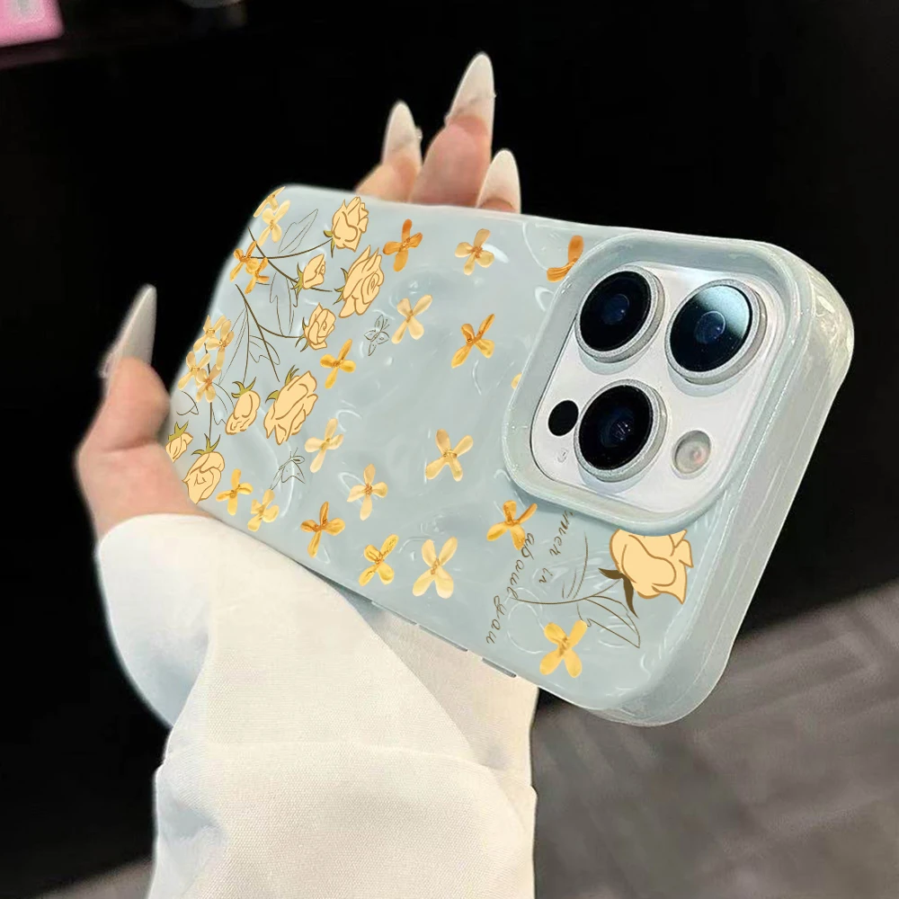 Einfaches Blumen-Kreativdesign Weiche Silikon-Handyhülle für iPhone 17 16 15 14 13 12 11 Pro Max 14 Plus 17Air Falten-Wellen-Design – Detail 1