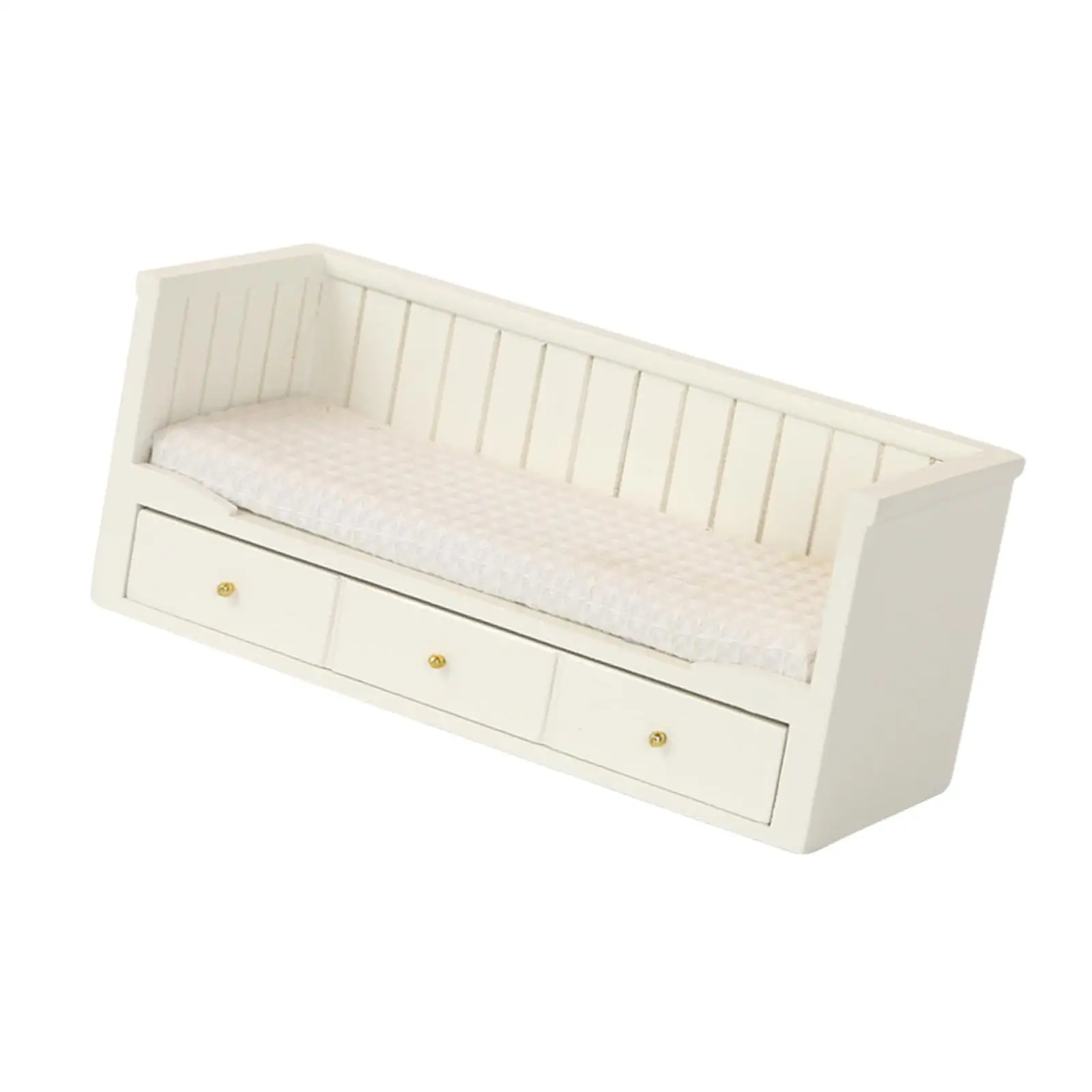 

1/12 Dollhouse Single Bed with Storage Drawer for Role Play Gift Furnishings White