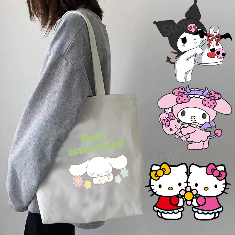 Cartoon Kawaii My Melody Kuromi Cinnamoroll Kt Cat Iron-on Transfers for Clothing DIY Thermal Stickers for T-Shirts Bag Patch