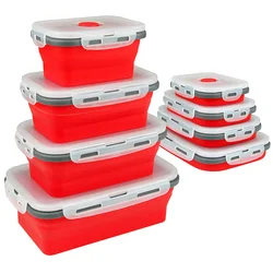 Collapsible Food Storage Containers Foldable Silicone Lunch Containers with Lids, Rectangle Collapsible Bowls Round Food Bowls