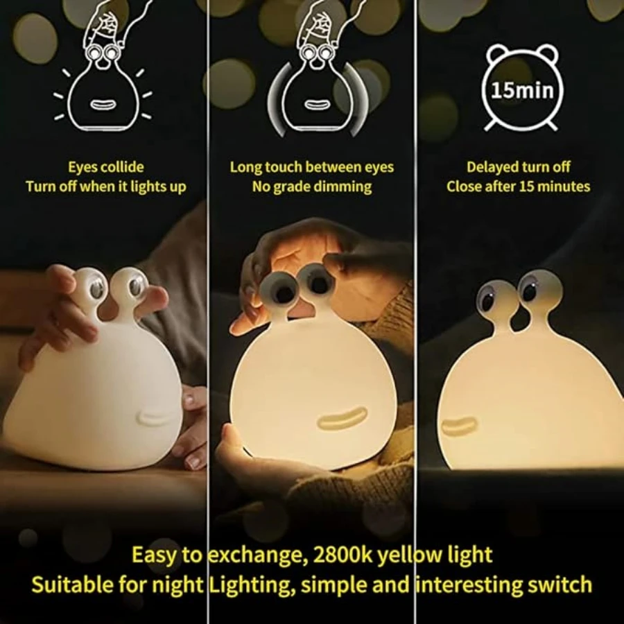 Slug Night Light with Touch Sensor for Bedroom,  Squishy Silicone Soft Night Light , Cute Animal Bedside Lamp