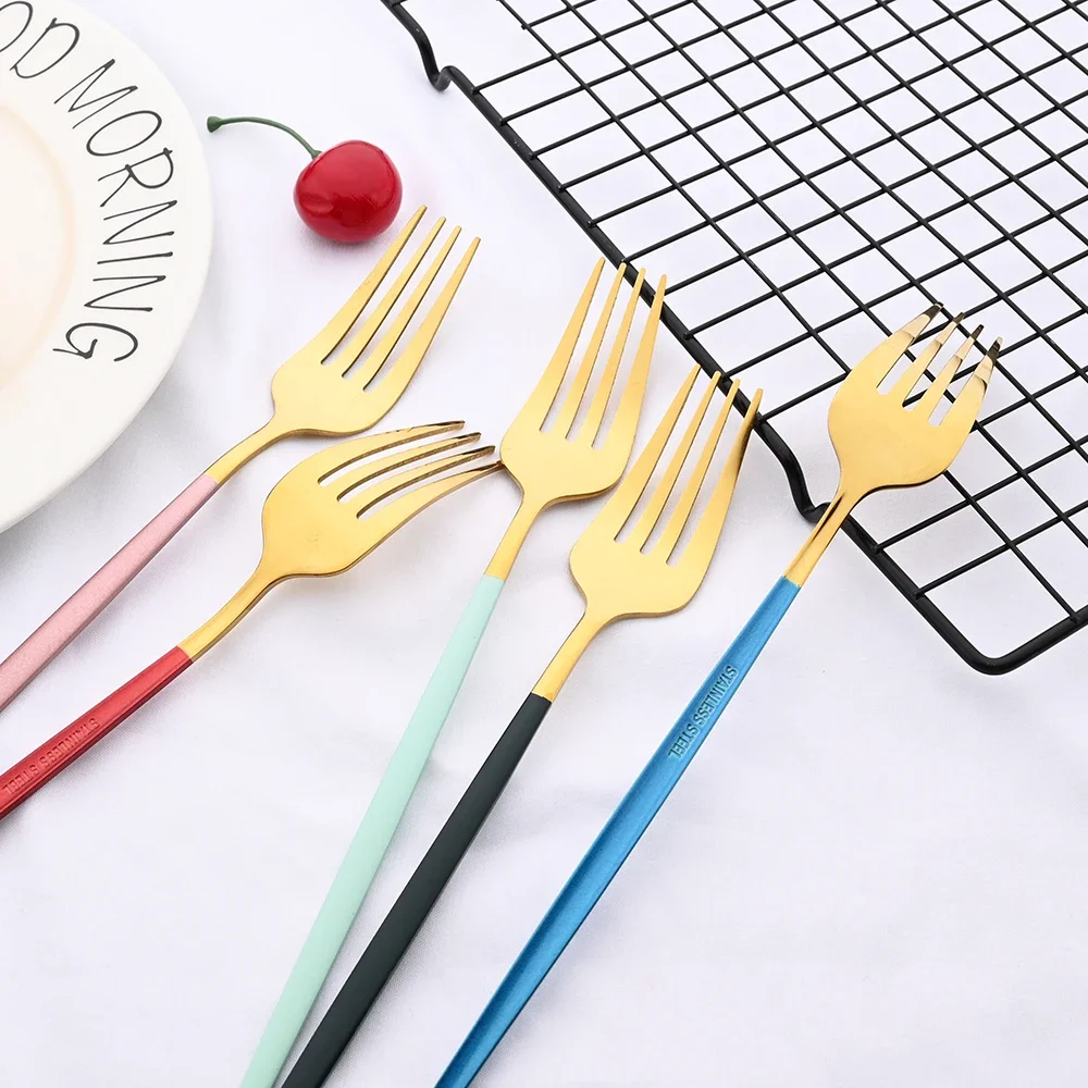 6 قطعة شوك الحلوى مرآة أدوات المائدة شوكة من الفولاذ المقاوم للصدأ أدوات المطبخ الفضيات أواني الطعام الغربية مطعم شوكة مجموعة