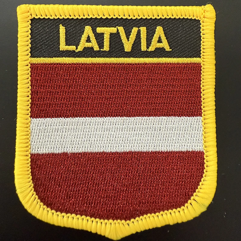 7*6cm Latvia Flag Shield Shape Iron on Embroidery Patches Saw on Transfer Patches Sewing Applications for Clothes Back Pack C