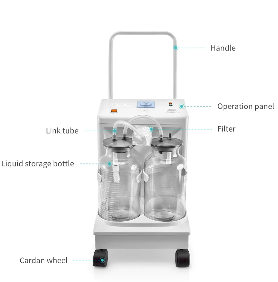 Hot Sell Medical Electric Pump Apparatus Aspirator Double Bottles Suction Trolley Unit Vaccum