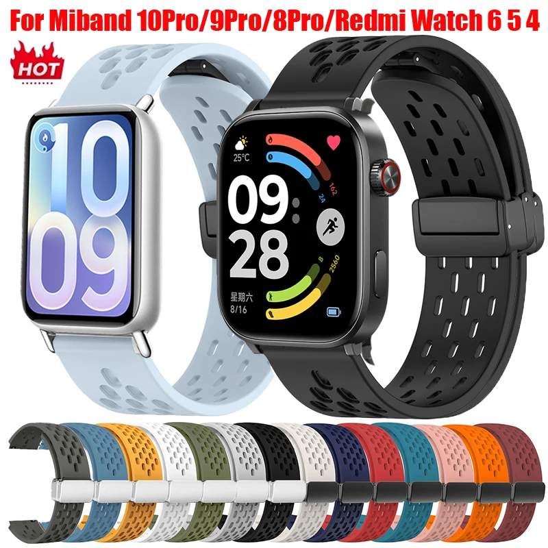 Magnetisches Armband für Xiaomi Mi Band 10Pro/9Pro/8Pro Sportliches Silikon-Armband Atmungsaktives Uhrenband für Redmi Watch 6 5 4 Correa