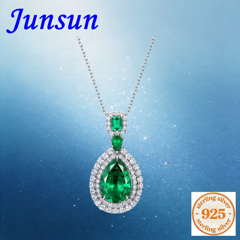 Новое изумрудное колье Junsun из серебра S925, цепочка на ключицу, ретро-стиль, легкая роскошь, европейский и американский дизайн.